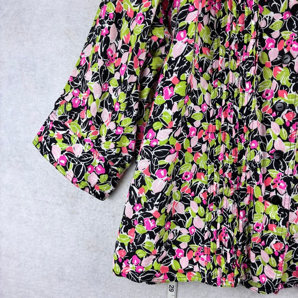 Kim Rogers 100% Linen Floral Button Up Blouse Women's 2X Pleat Front 3/4 Sleeve - Picture 10 of 12